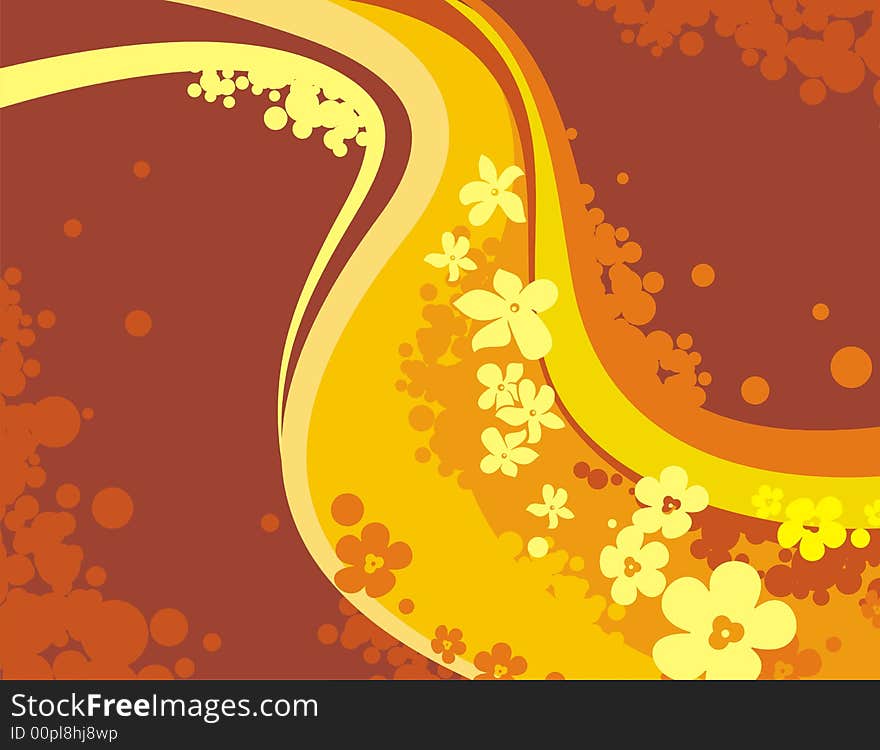 Abstract floral background in warm colors, vector illustration with many flowers. Abstract floral background in warm colors, vector illustration with many flowers.