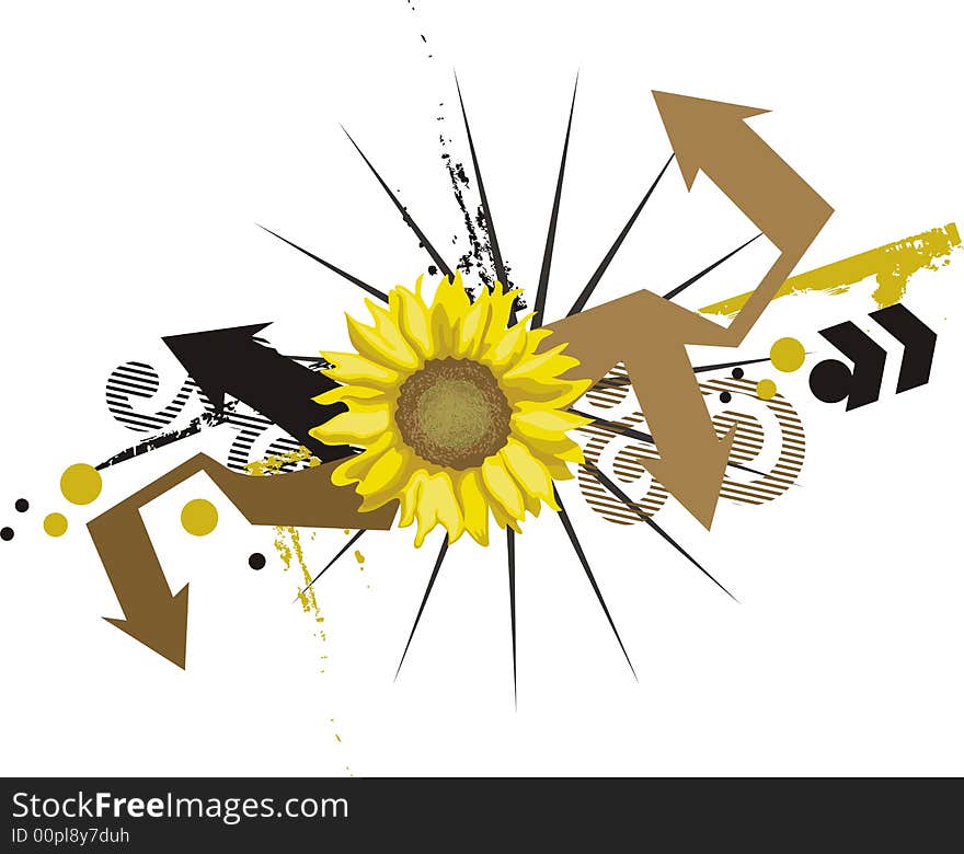 Abstract floral background with a sunflower, vector illustration series.