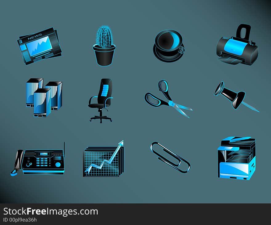 Image of black office icon set. Image of black office icon set