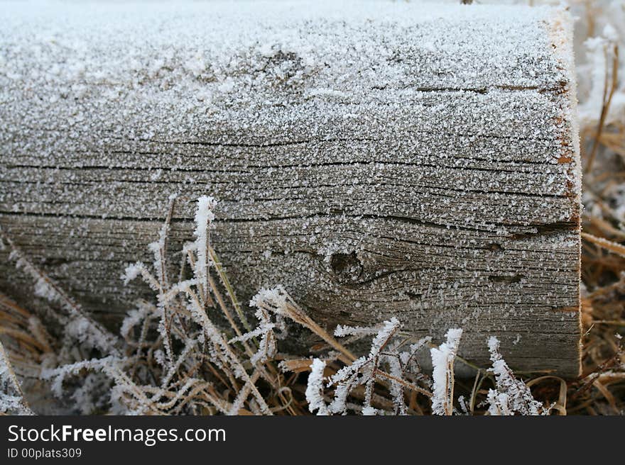 Hoar-frost on the old log (winter background). Hoar-frost on the old log (winter background).