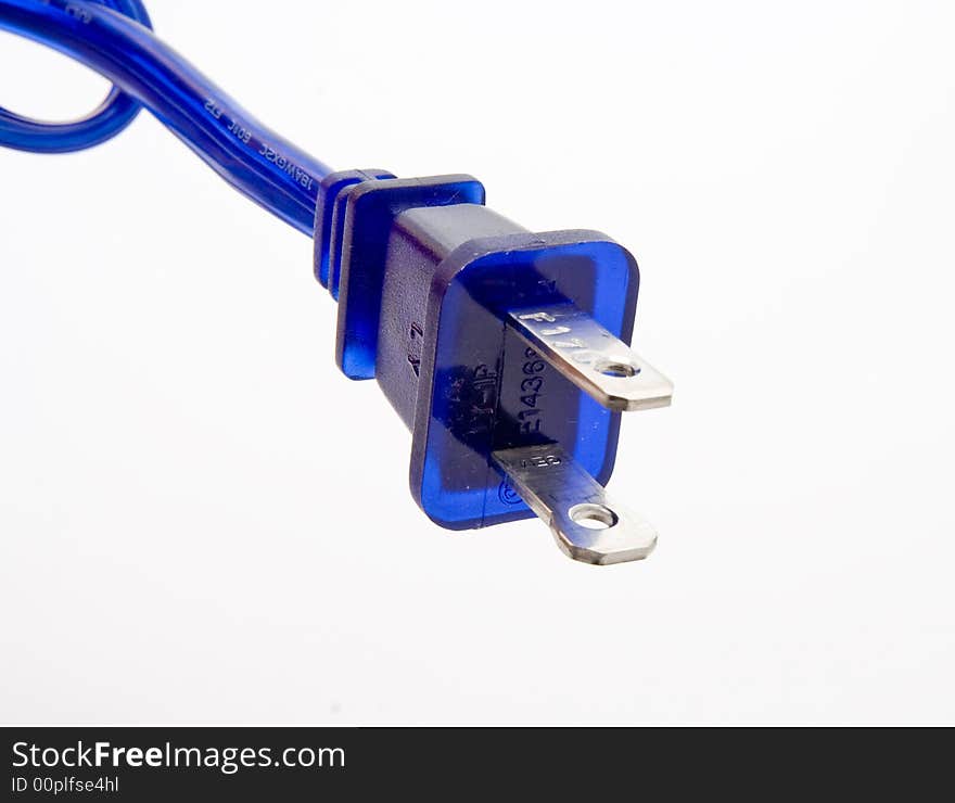 A blue power cord with a cut and frayed end. A blue power cord with a cut and frayed end.