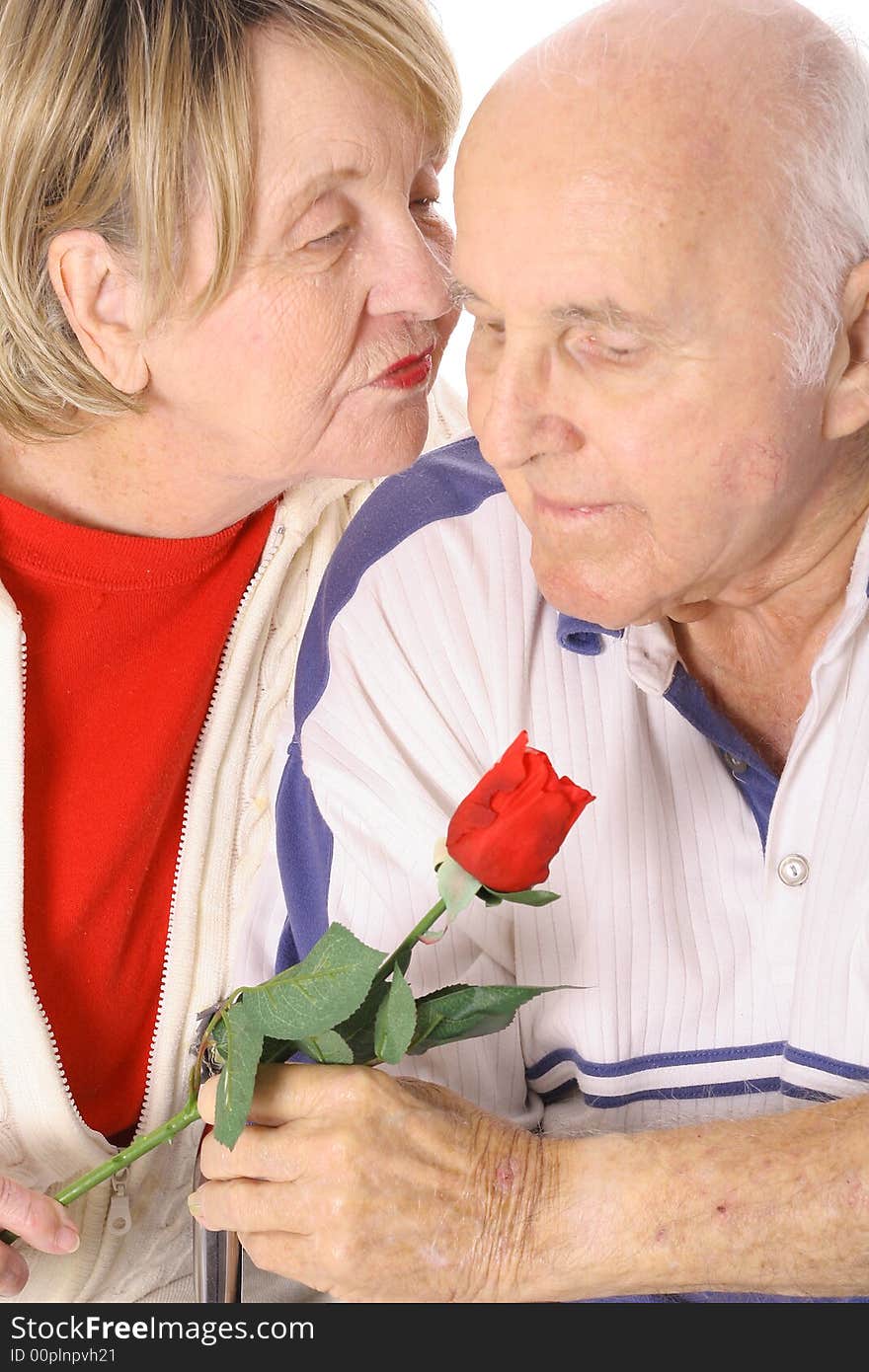 Senior couple in love isolated on white