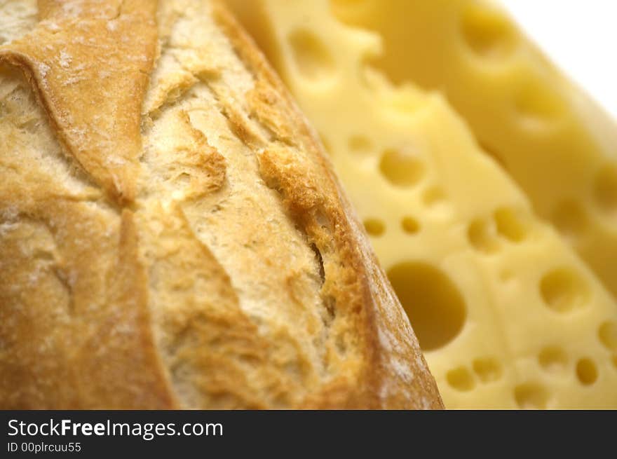 Baguette and cheese background