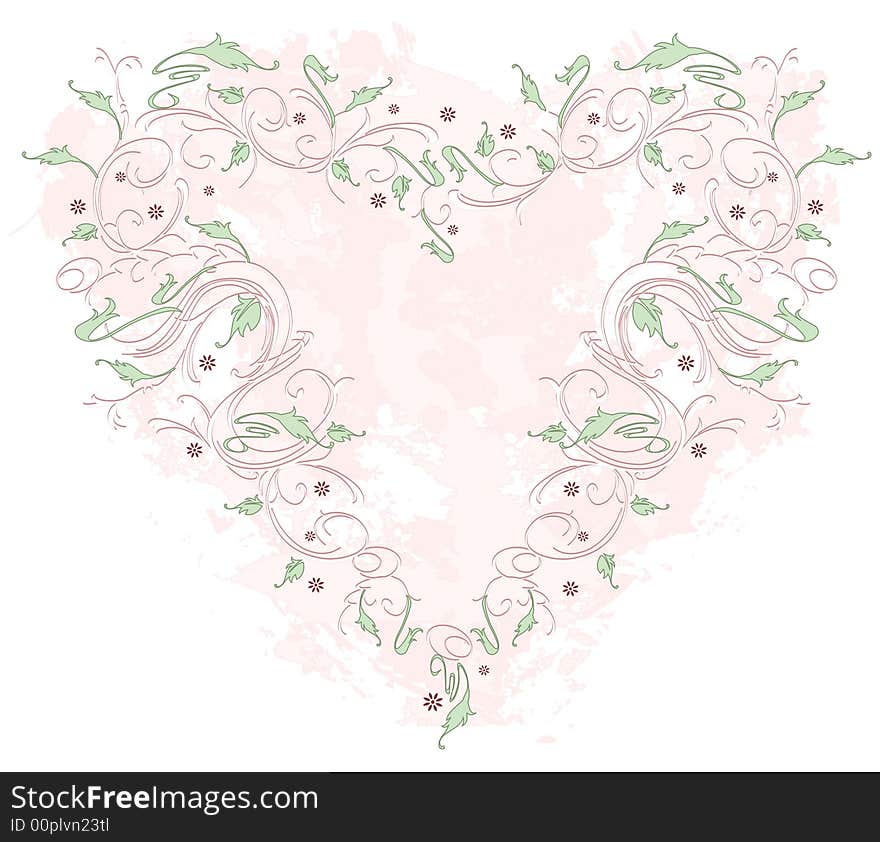 Illustrated ornamental heart on grunge background. Image contains clipping path for easy cropping.
