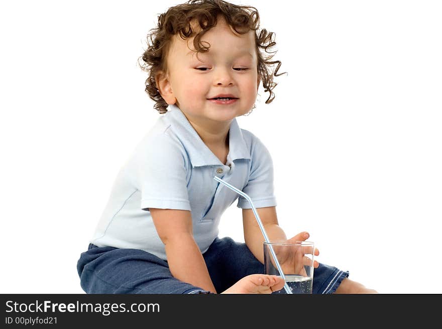 Happy child with a glass of water,isolated on a white background. Happy child with a glass of water,isolated on a white background.