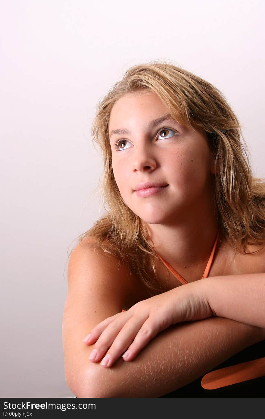 Teenage female model on a white background. Teenage female model on a white background