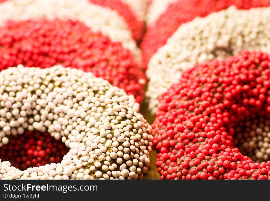 Red and white speckled chocolate rings