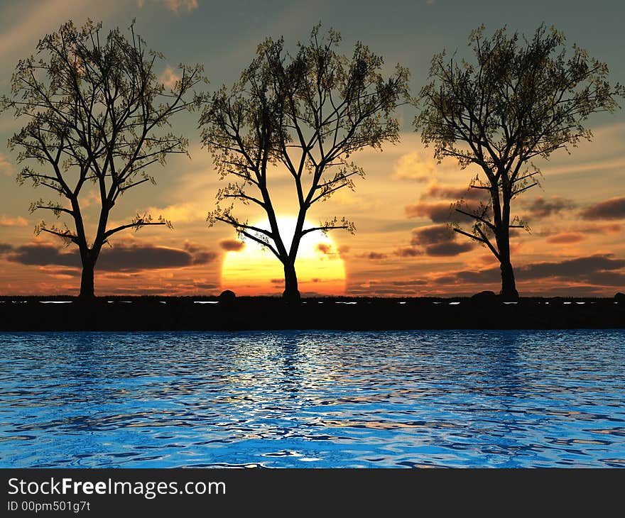 Old trees at a ocean beach - digital artwork. Old trees at a ocean beach - digital artwork.