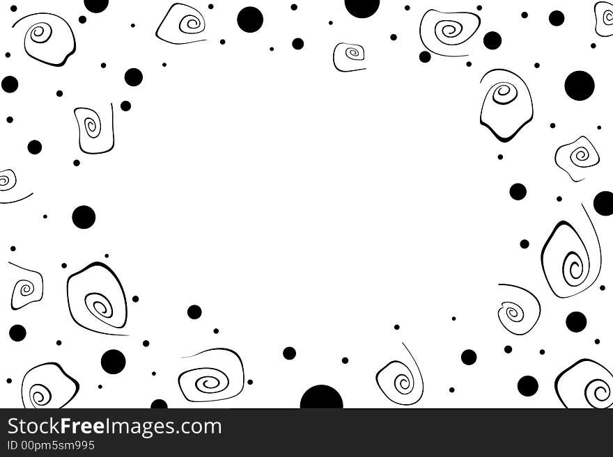 White background with black warped swirls and various sizes of black dots with middle copy space. White background with black warped swirls and various sizes of black dots with middle copy space.