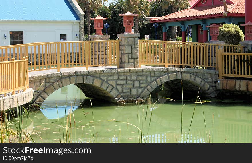 Oriental building at a water front showing off typical style of building and architecture