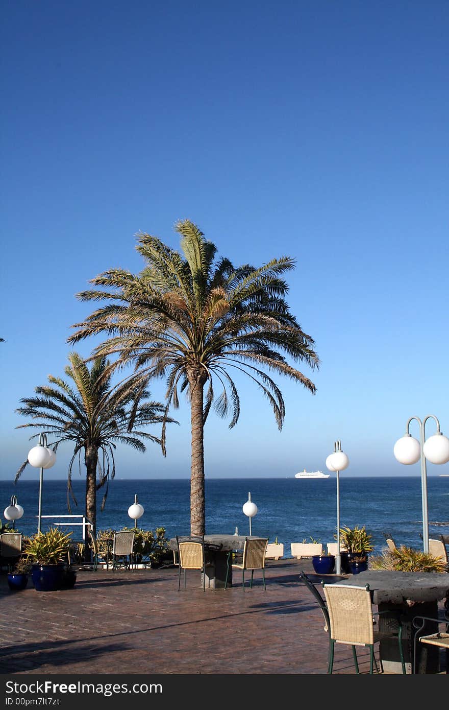 Summer morning in a cafe on the coast