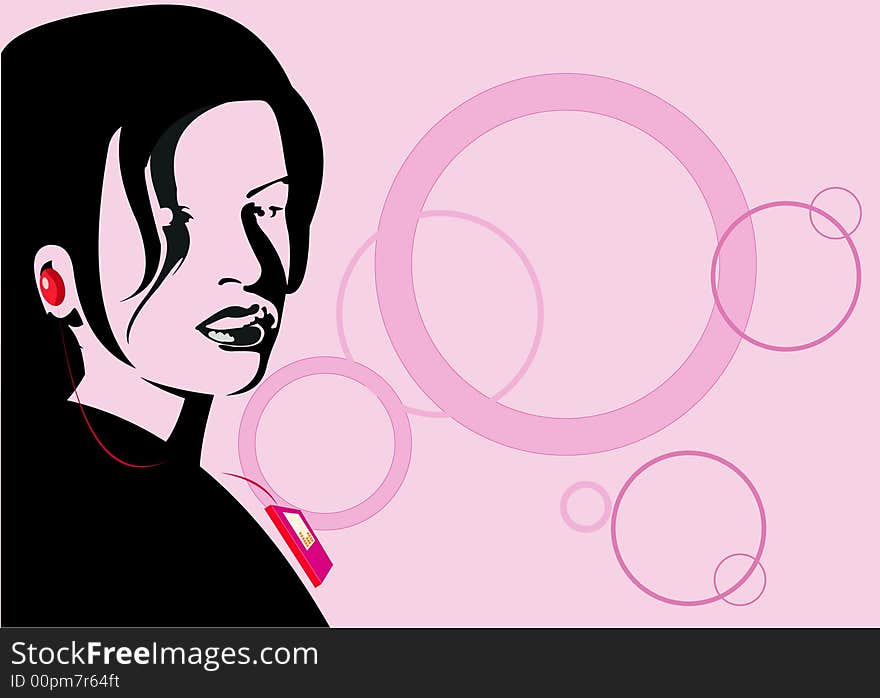 Vector image of girl with walkman. good use for party cards and posters