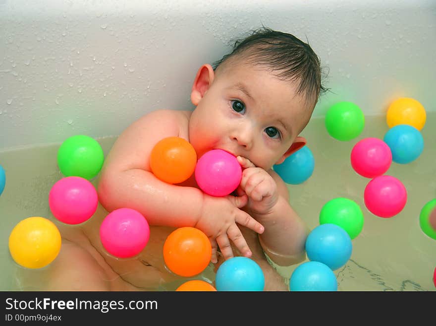 The child bathing in a bath