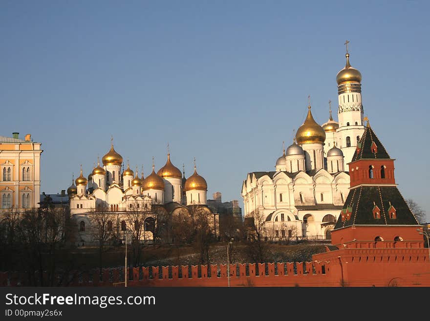 Churches, the Kremlin wall (Moscow, Russia)