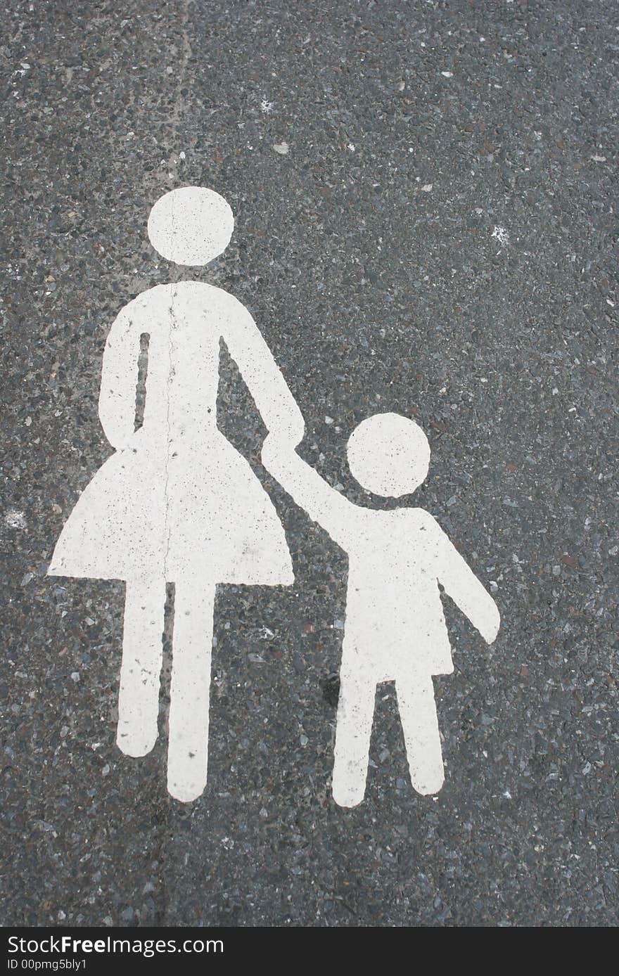 A pedestrian family on the road