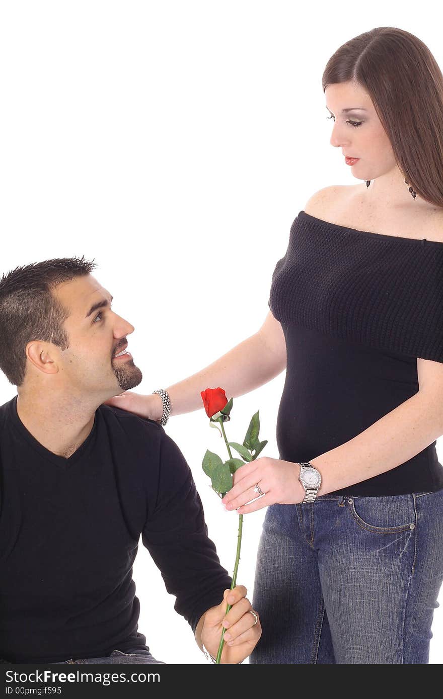 Young valentines couple isolated on white