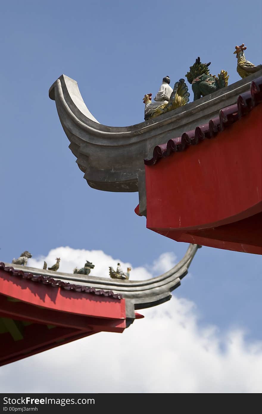 Tale ornaments and decorations on top of chinese temple roof. Tale ornaments and decorations on top of chinese temple roof