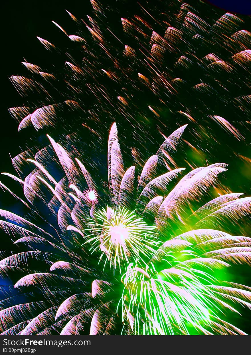 Feathers of firework on black sky. Feathers of firework on black sky