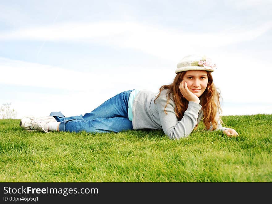 Young girl is enjoying herself at outdoor location