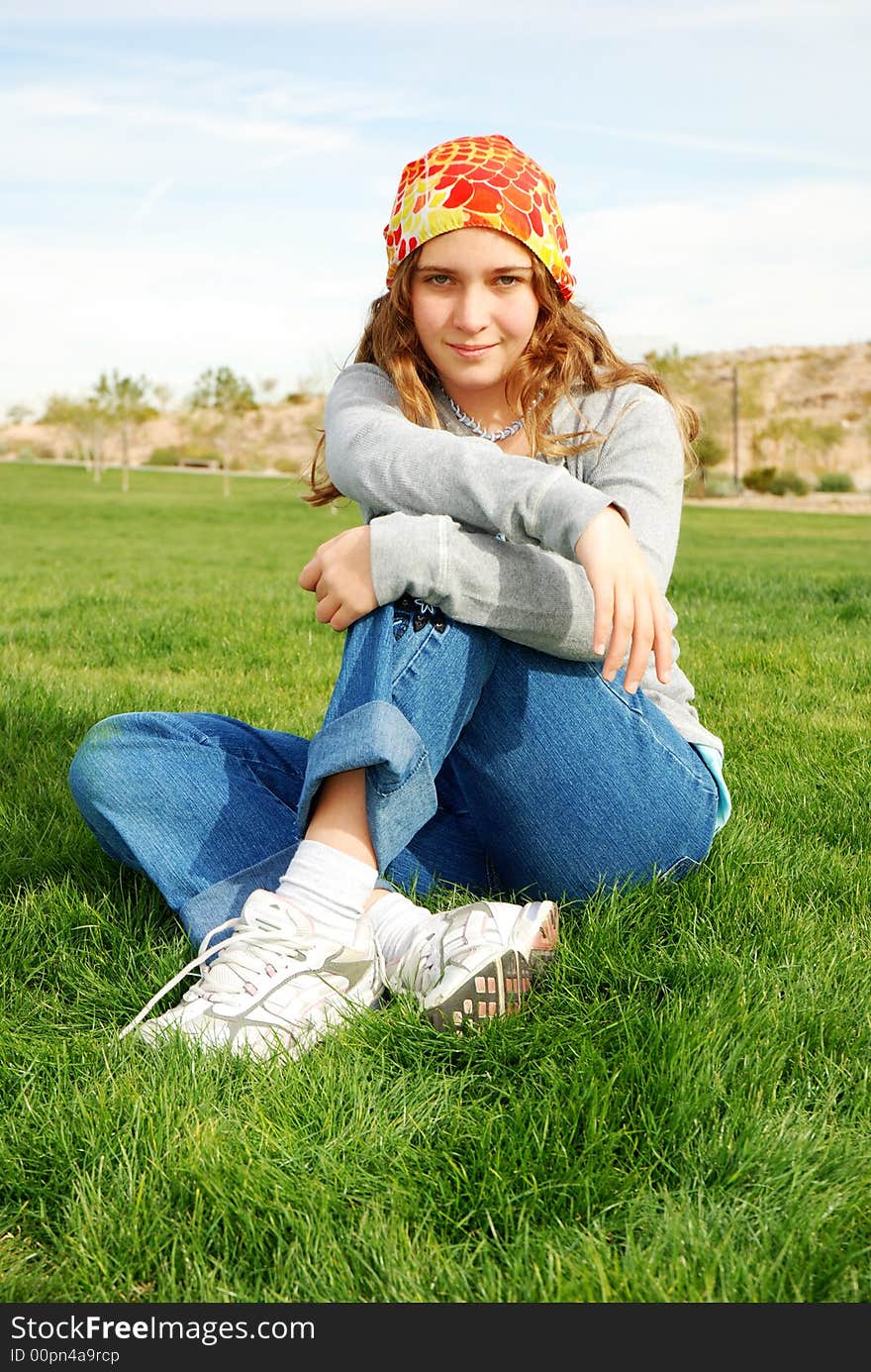 Young girl is enjoying herself at outdoor location