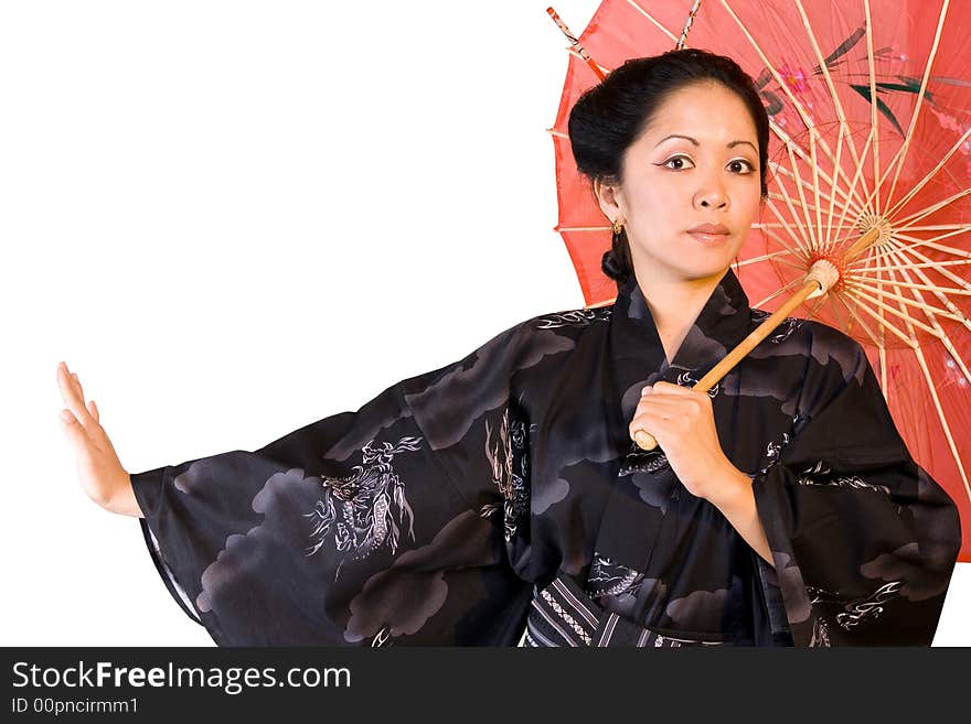 Japanese beauty women in umbrella and cultural outfit.