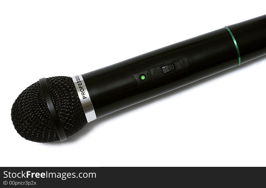 Professional black microphone on a white background.