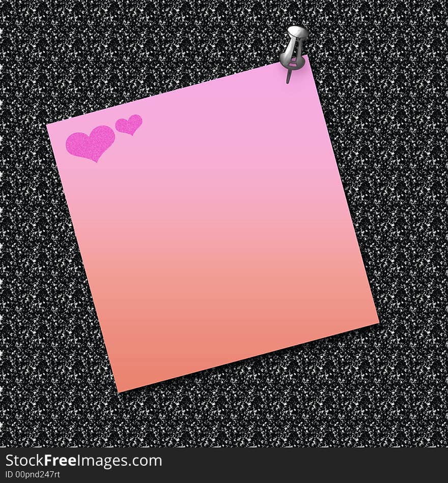 Pink valentine note thumbtacked to background illustration. Pink valentine note thumbtacked to background illustration