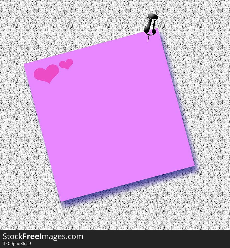 Pink valentine note thumbtacked to background illustration. Pink valentine note thumbtacked to background illustration