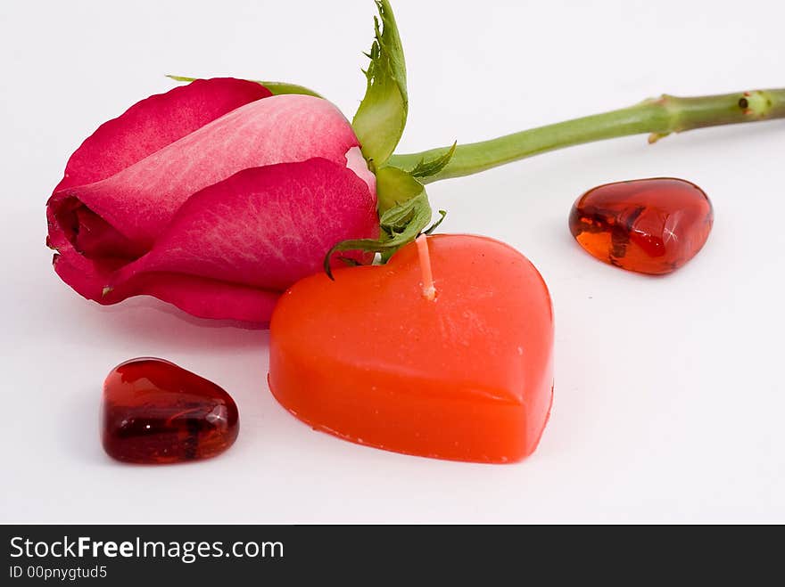 Love symbols. Flower and hearts on white background. Love symbols. Flower and hearts on white background