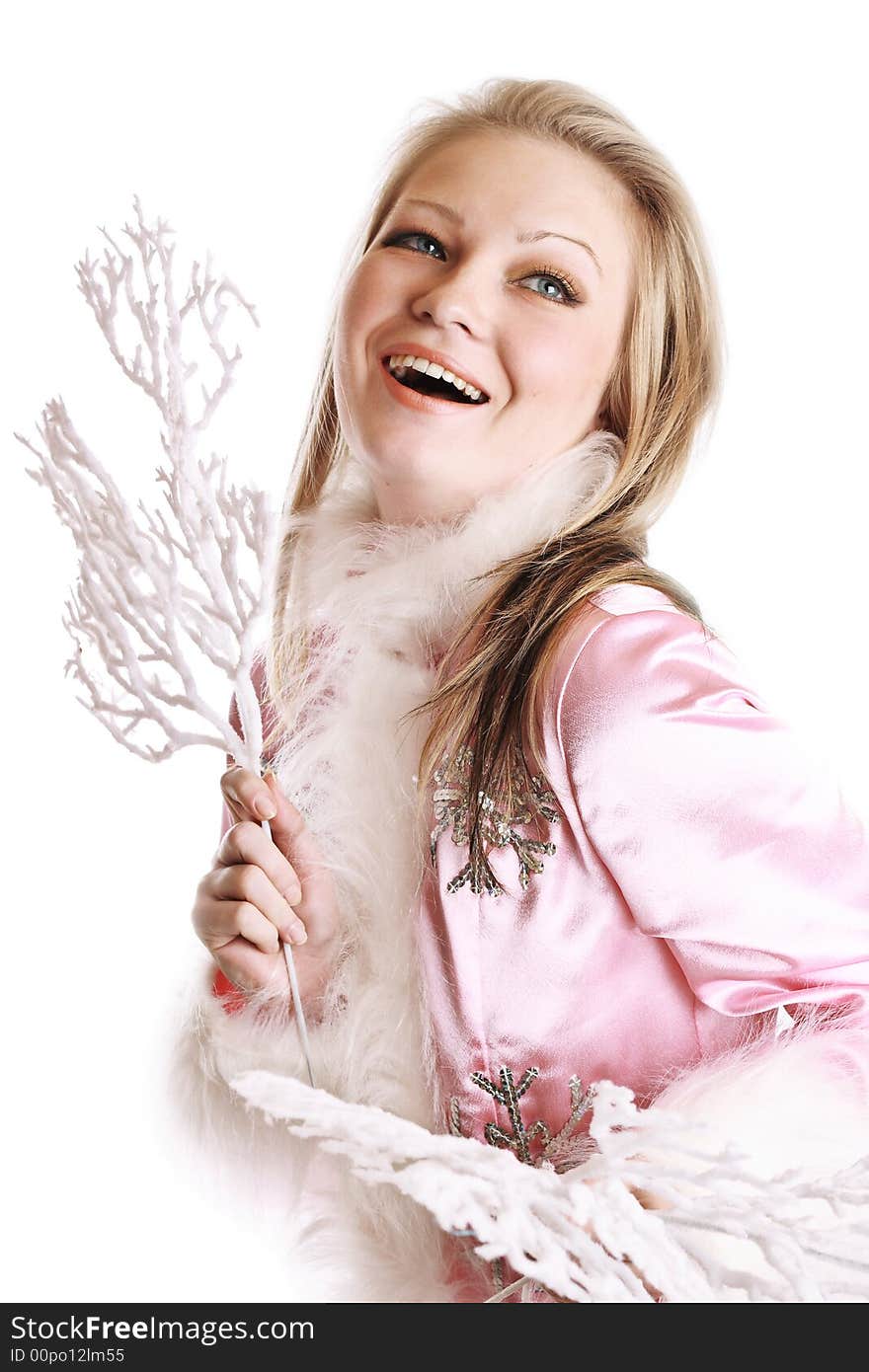 The portrait of the beautiful girl on white background