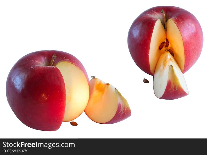 Couple cutting apples isolated on white background