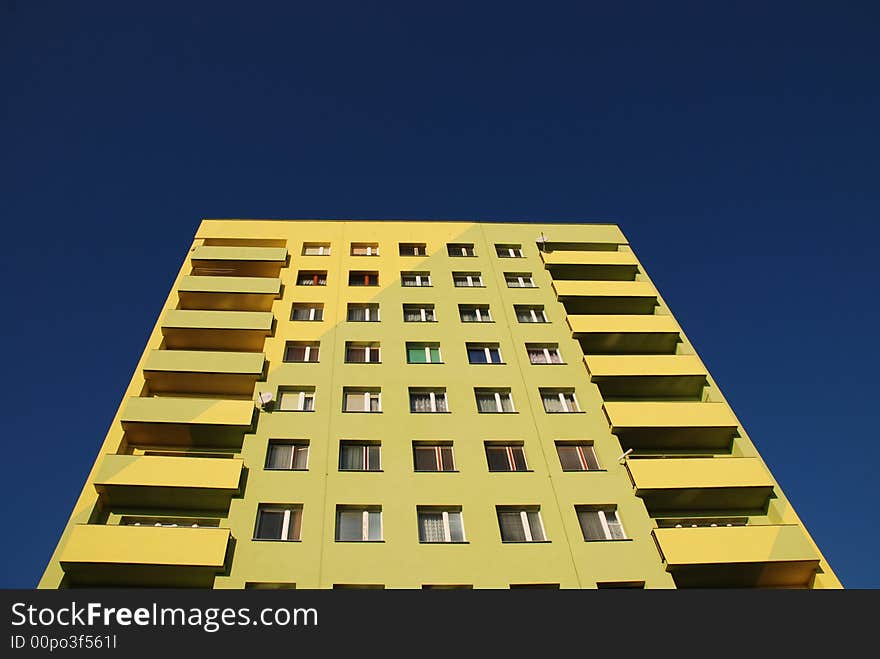 High building on the blue sky