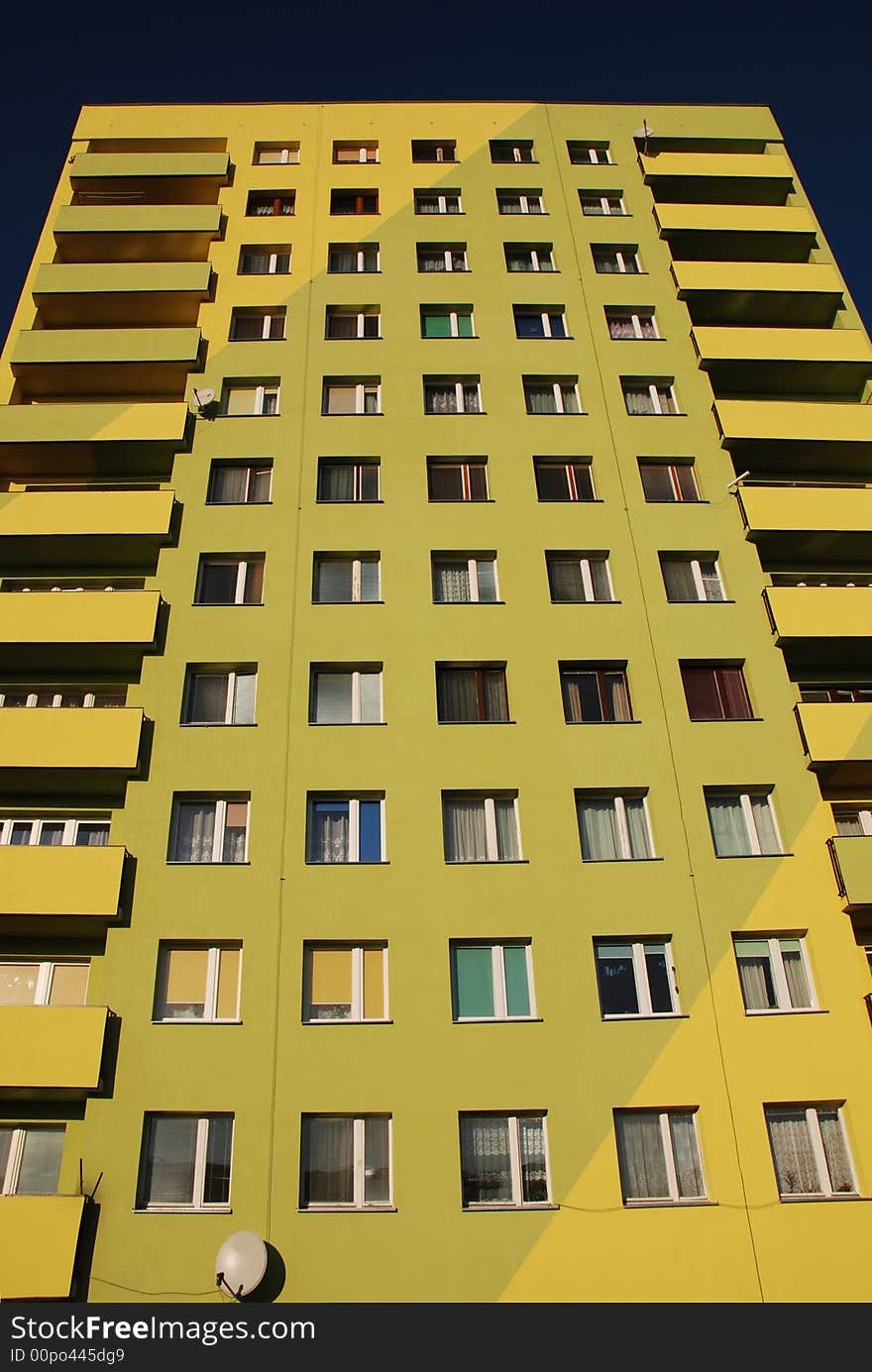 High building on the blue sky