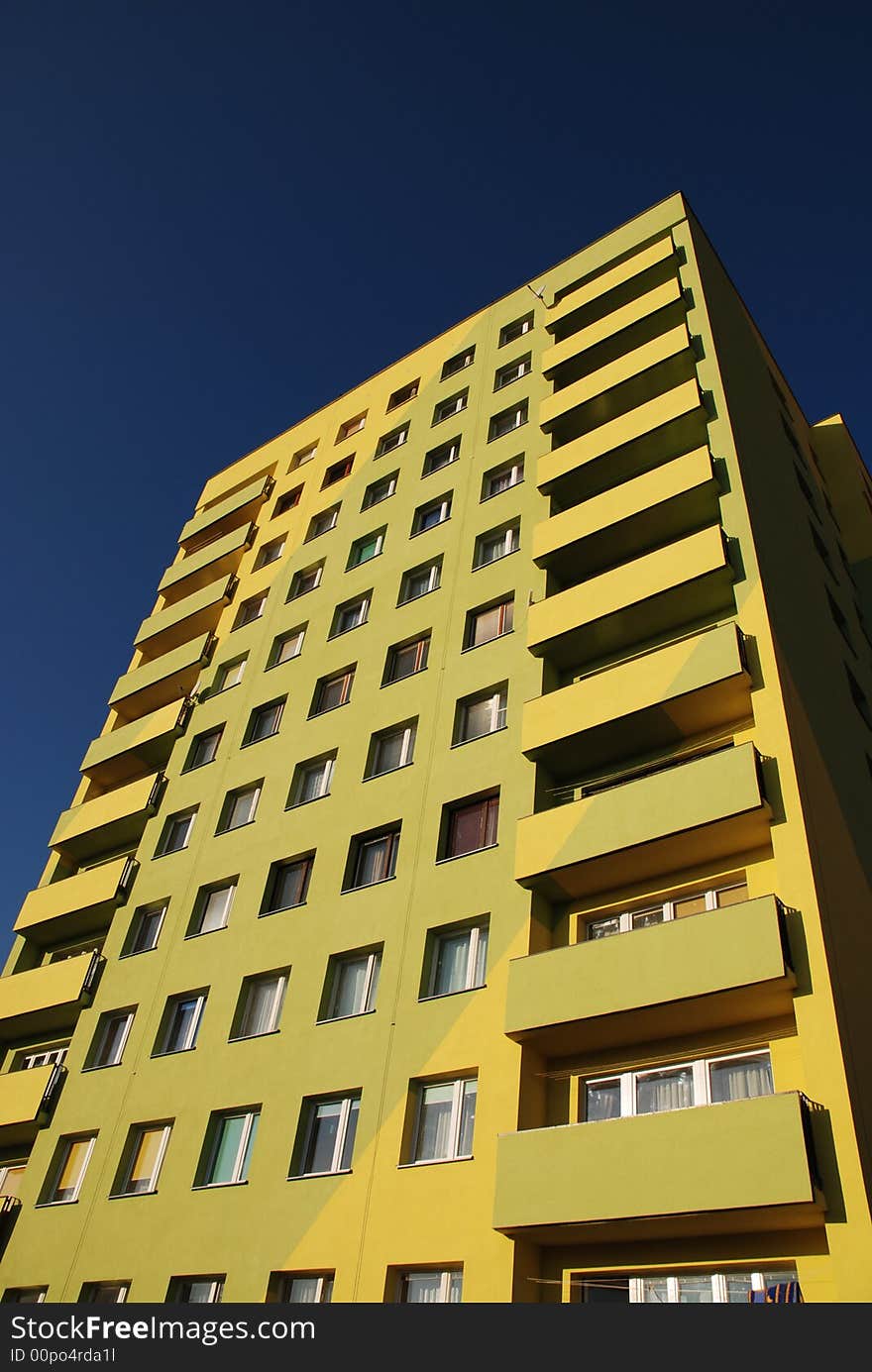 High building on the blue sky