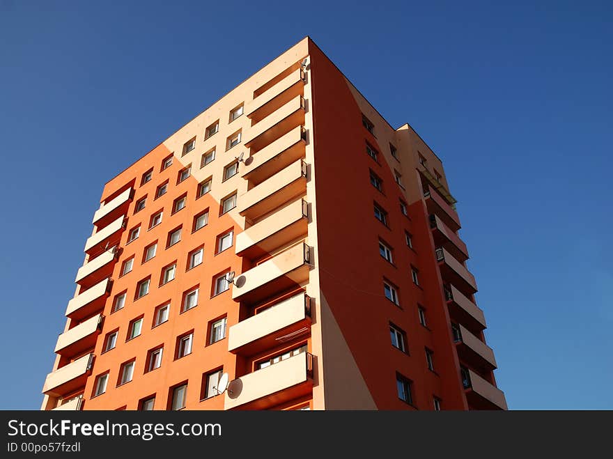 High building on the blue sky