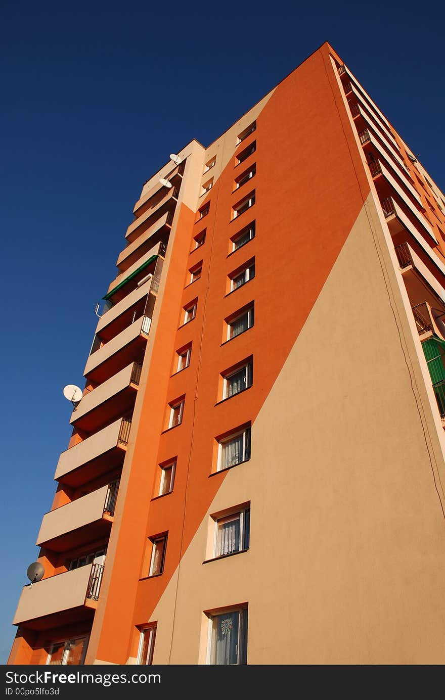 High building on the blue sky