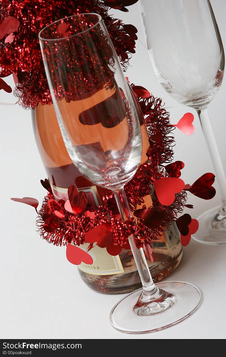 Valentine champagne and two glasses on white background. Valentine champagne and two glasses on white background.