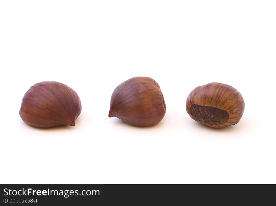 Isolated chestnuts seen from different viewing angles