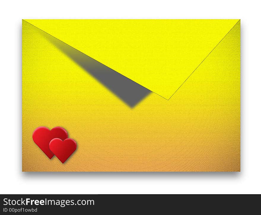 Yellow envelope with hearts on it. Yellow envelope with hearts on it