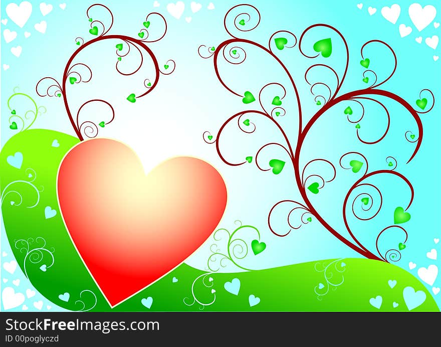 Sunny Valentines Day Background With Blue Sky And Green Grass