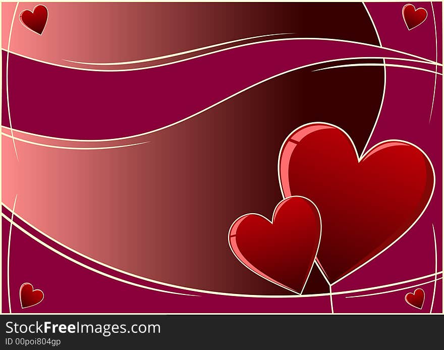 Red Valentines Day background with hearts and curves. Additional vector format in EPS (v.8).