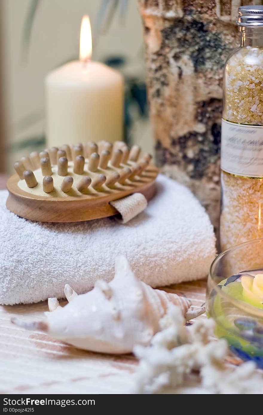 Some spa items with a massage brush focused. MORE SPA COMPOSITIONS ». Some spa items with a massage brush focused. MORE SPA COMPOSITIONS »