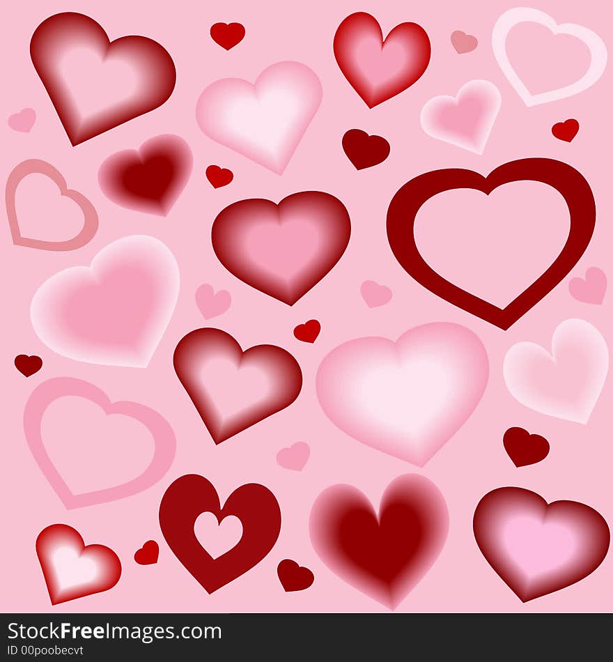 Stylized hearts in differing shapes, colors, and blends. Stylized hearts in differing shapes, colors, and blends