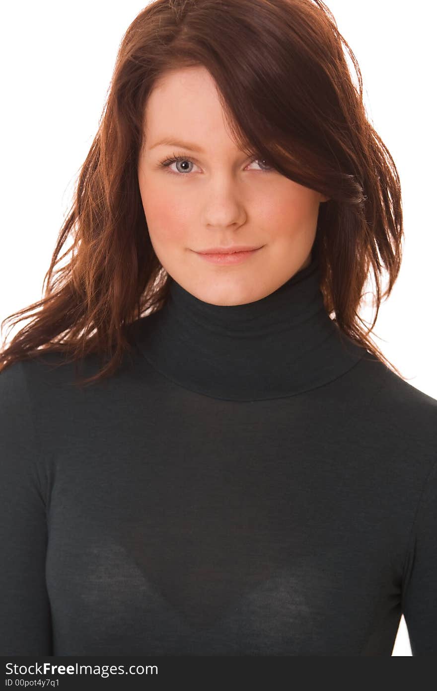 Portrait of young beautiful woman on white background