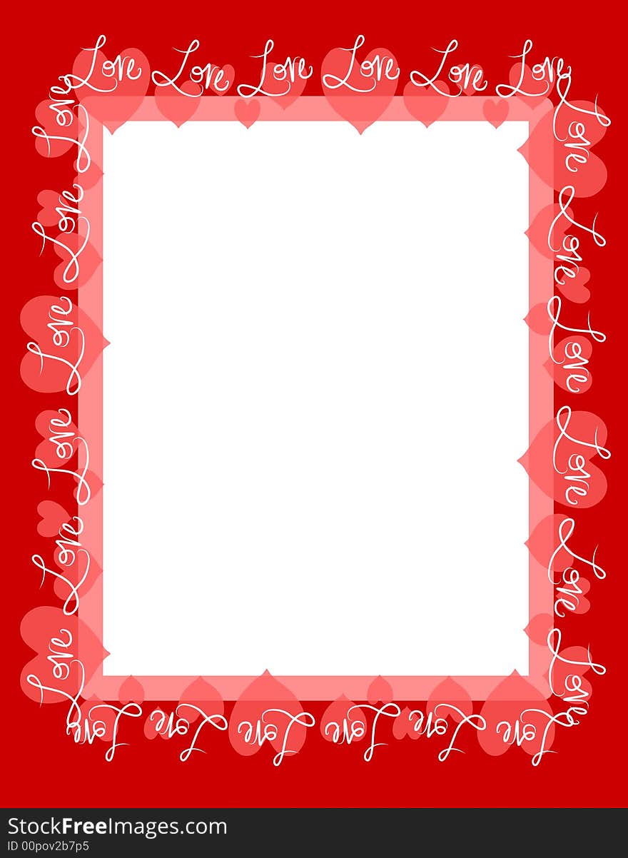 A background illustration featuring the word 'love' with pink hearts framing the center set against red. A background illustration featuring the word 'love' with pink hearts framing the center set against red