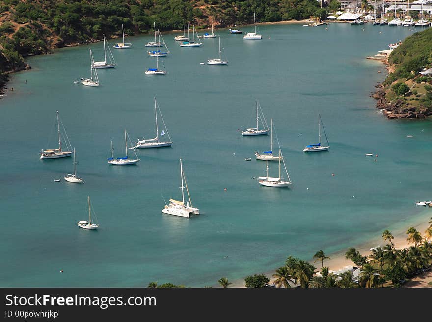 View of the harbor on the island of Antigua. View of the harbor on the island of Antigua