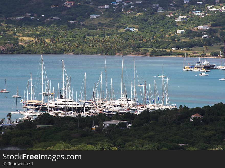 View of the harbor on the island of Antigua. View of the harbor on the island of Antigua