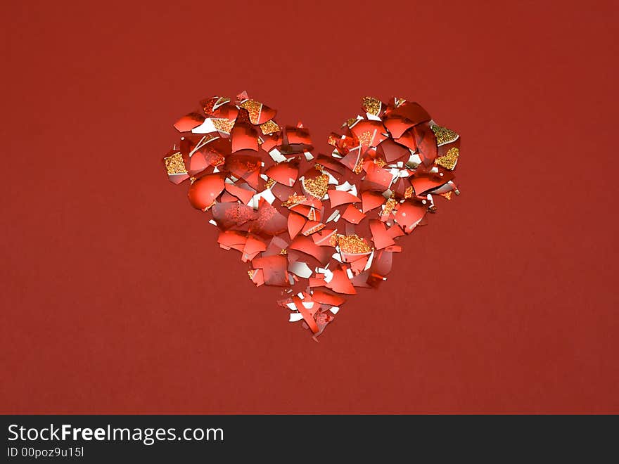 Heart from the splinters. A red backdrop for Valentine's Day.