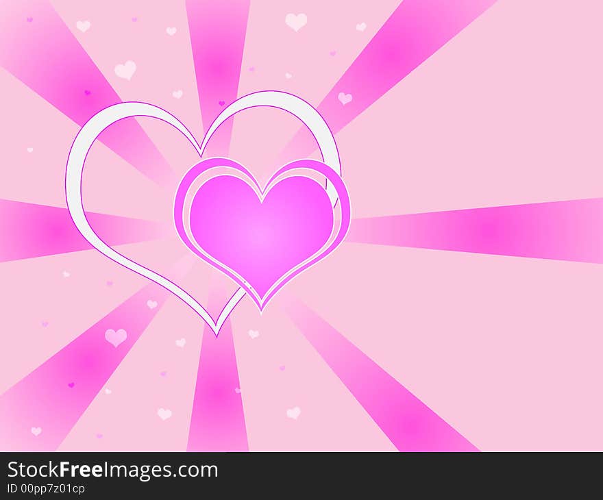 Two hearts against a pink vortex background. Two hearts against a pink vortex background.