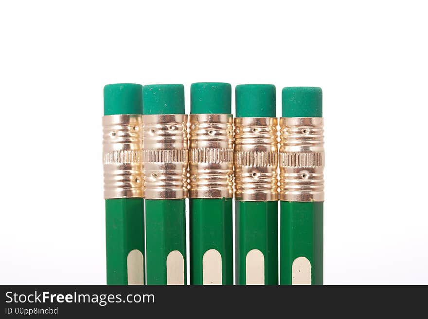 Five green pencils